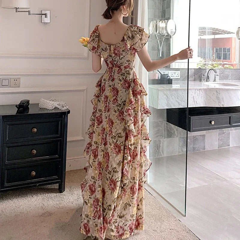 Boho Chic Floral Floor-Length Vintage Dress for Summer - Image 3