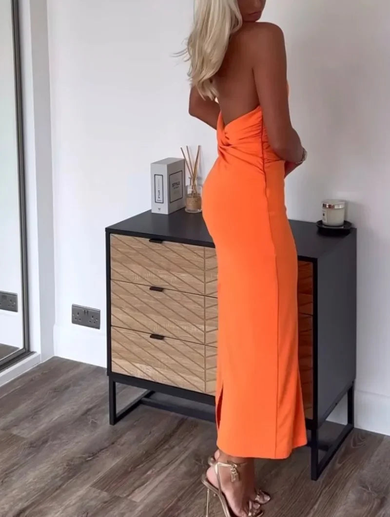 Elegant Summer Halter Dress for Women - Pleated & Backless - Image 4