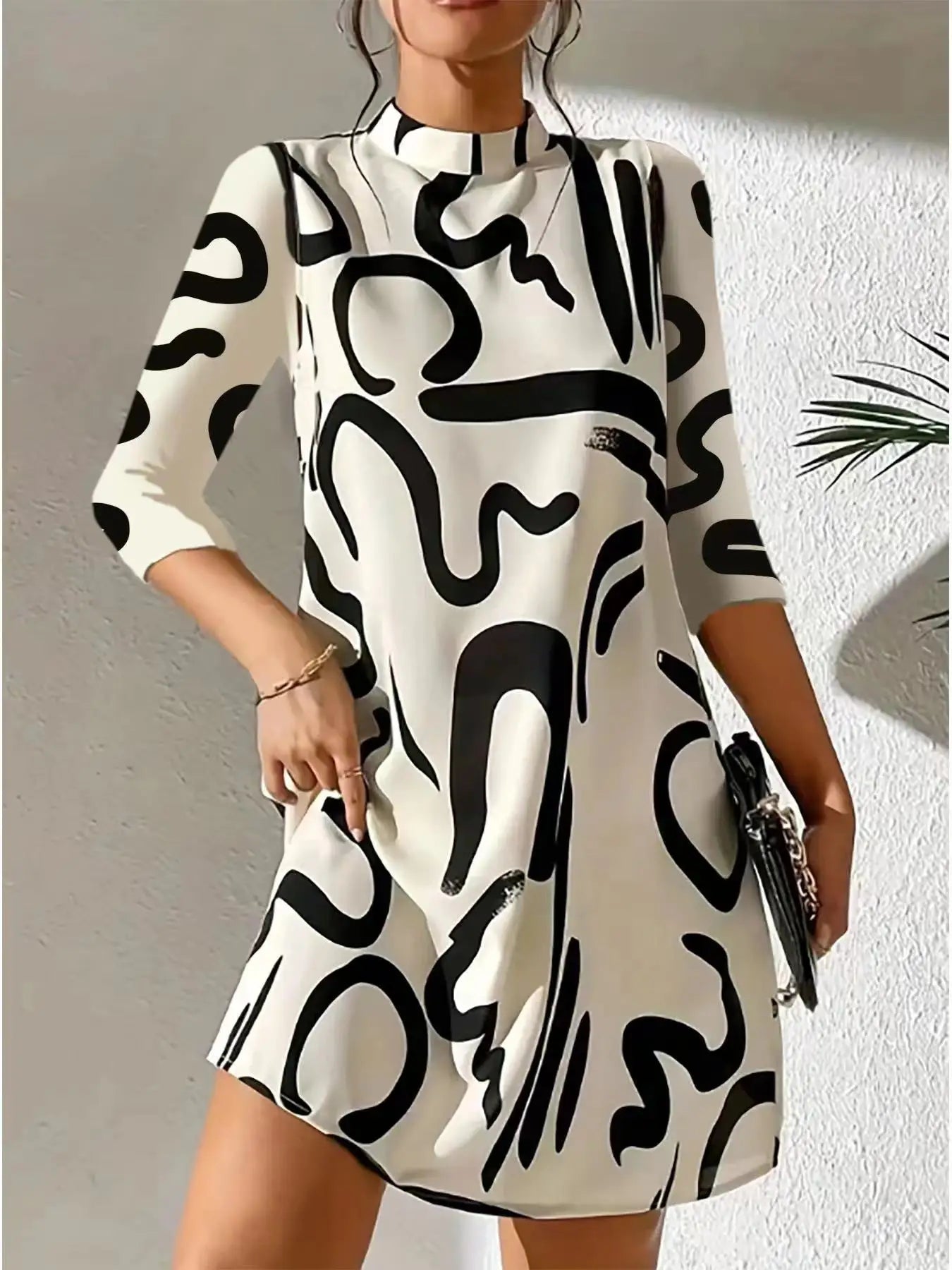 Chic Autumn Long Sleeve Print Mini Dress for Women - Image 5