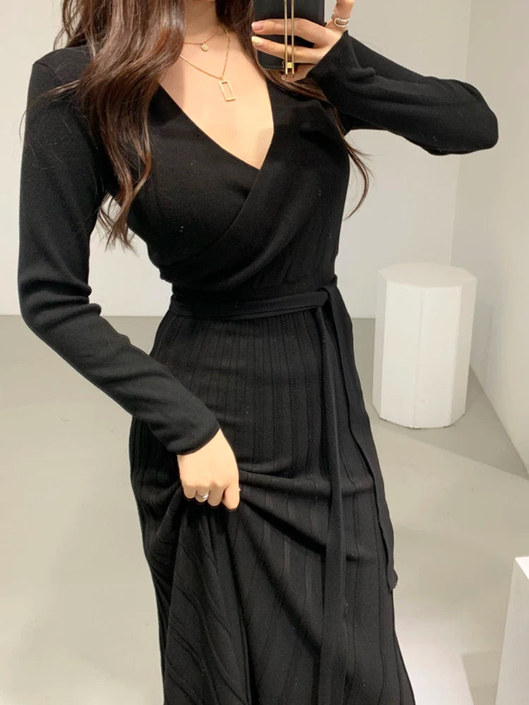 Chic Long Sleeve Stretchy Knitted Bodycon Dress for Women - Image 8