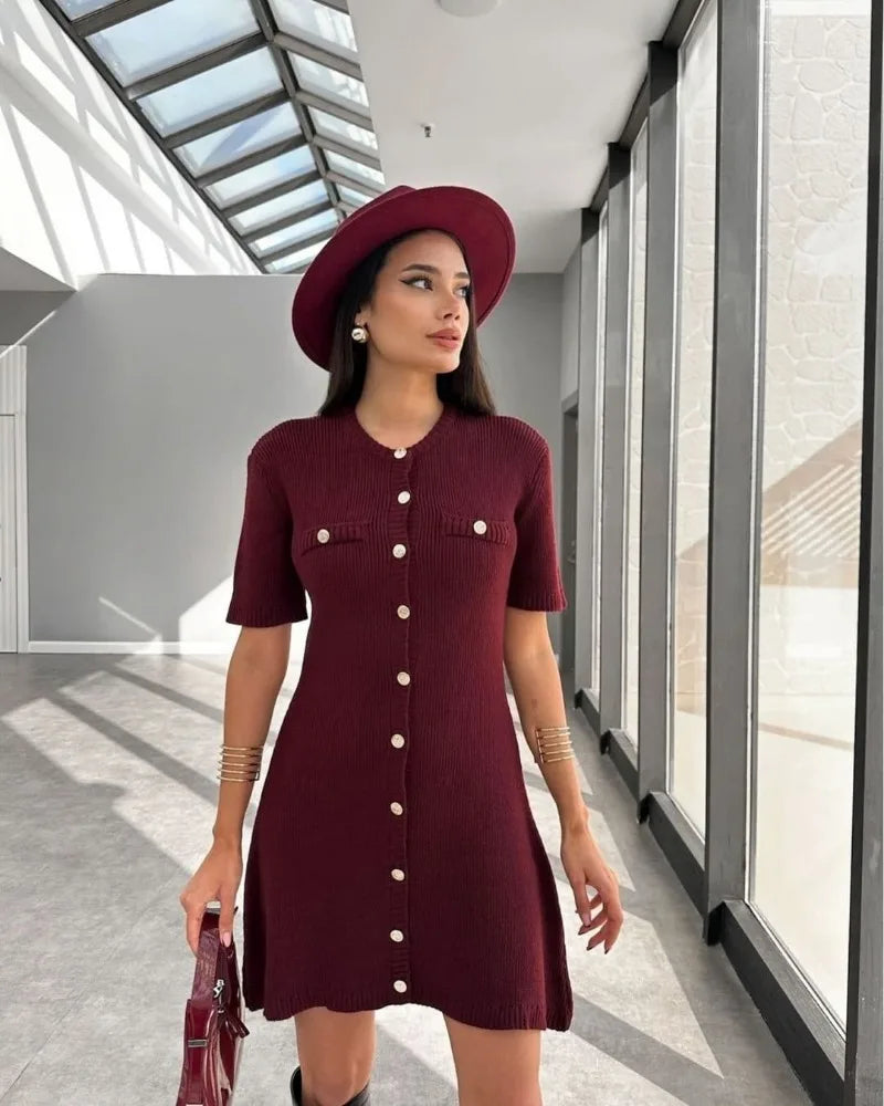 Elegant Mini Knit Dress for Women - Slim Fit Vacation Style - Image 34