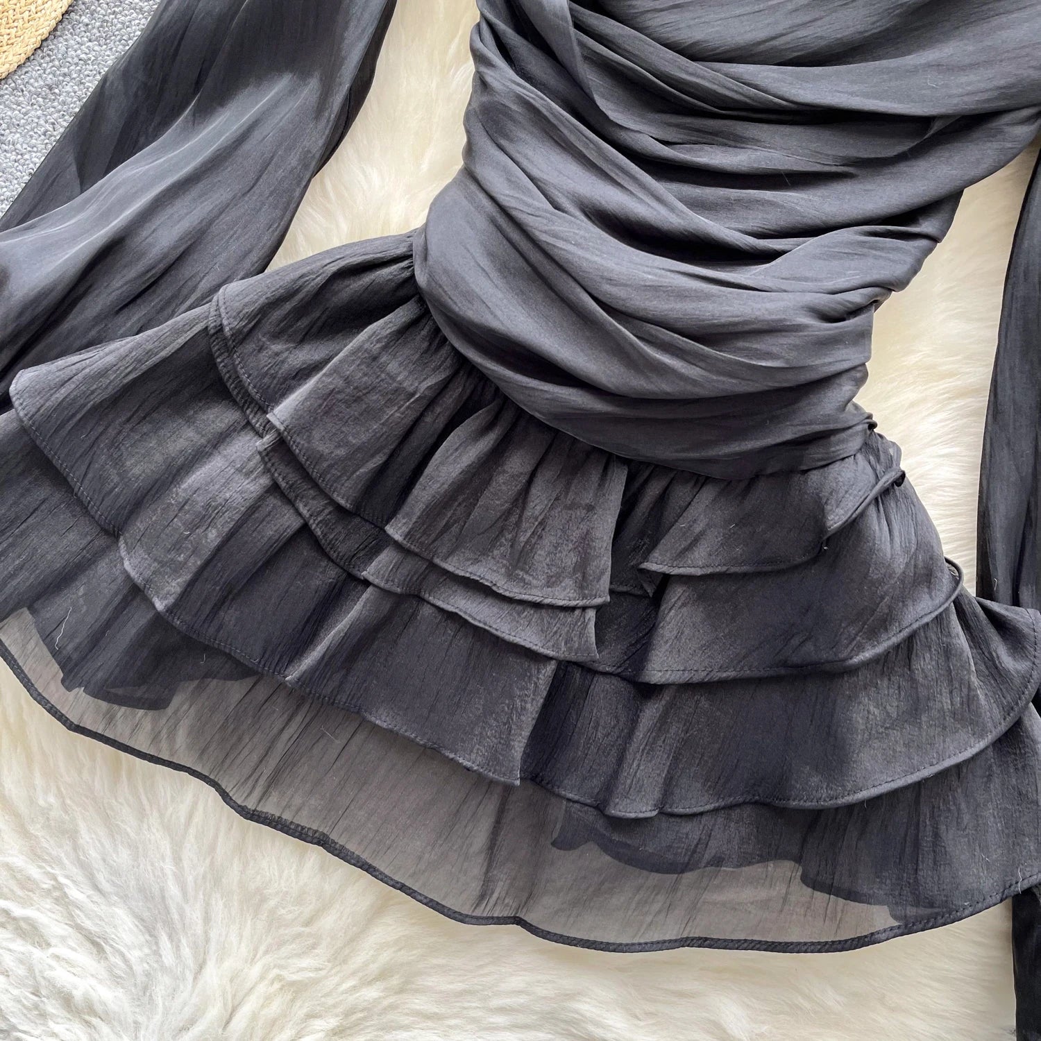 Elegant Off-Shoulder Vintage Floral Ruffle Evening Dress - Image 13