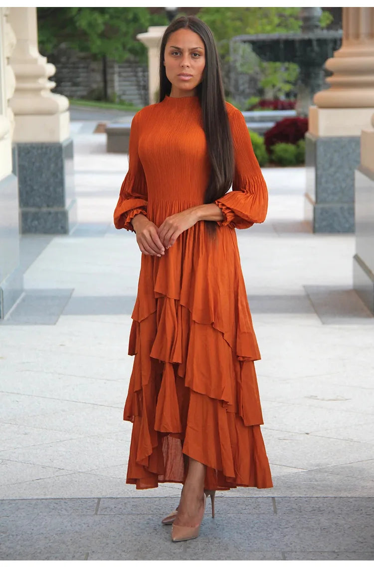 Elegant Lantern Sleeve Dress with Lotus Edge Skirt - Image 25