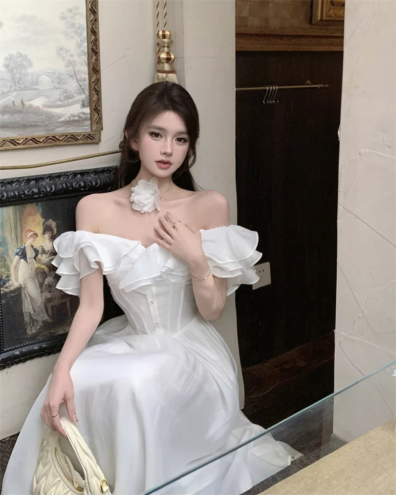 Elegant White Strapless Midi Dress for Summer Parties - Image 19