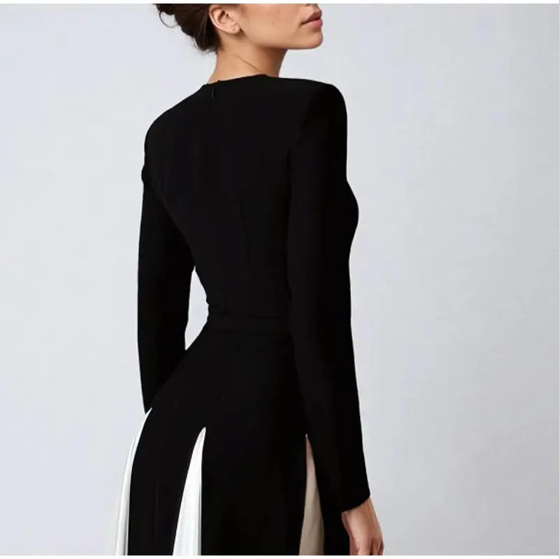 Elegant Slim Contrast Patchwork Sling Maxi Dress for Women - Image 31