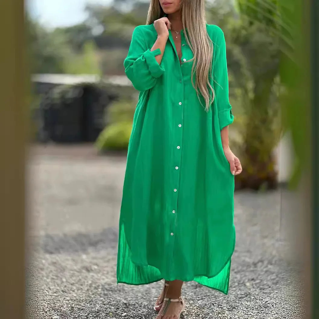Casual Long-Sleeved Cotton Linen Dress for Women - Image 9