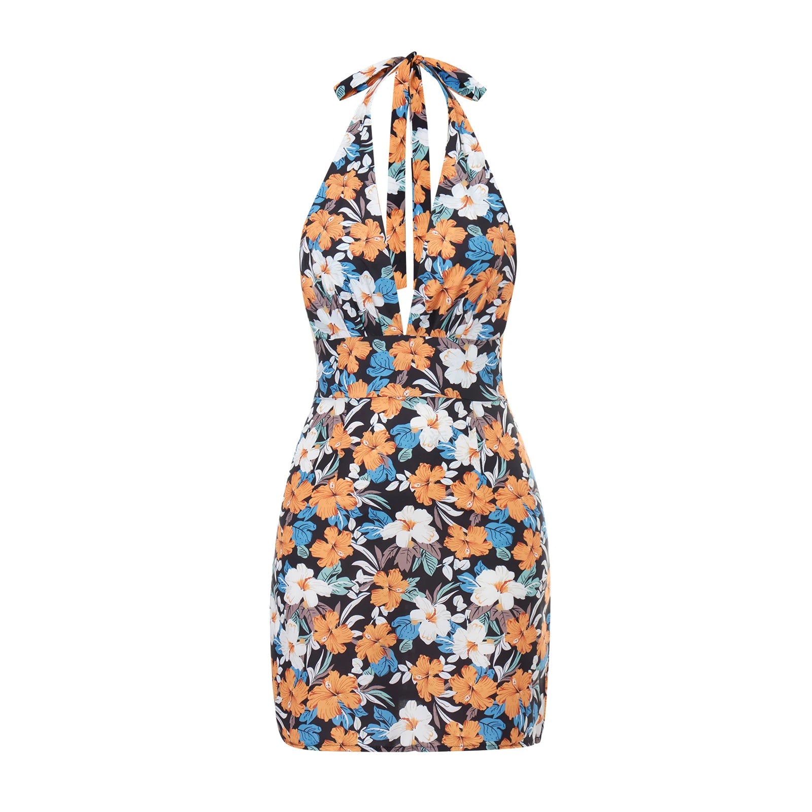 Floral Print Deep V-Neck Sleeveless Backless Mini Dress - Image 18