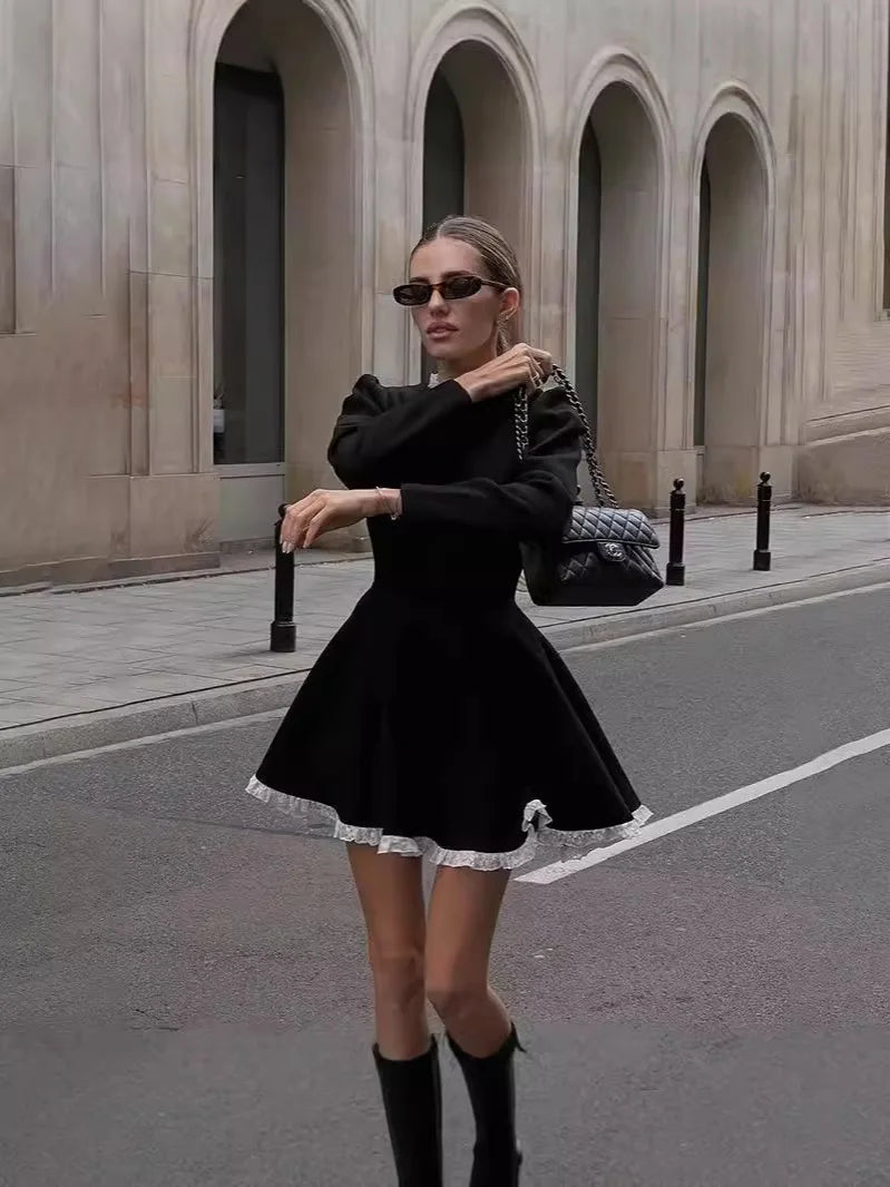 Spring Lace Dress: Slim Fit, High-Waist, Long Sleeves - Image 2