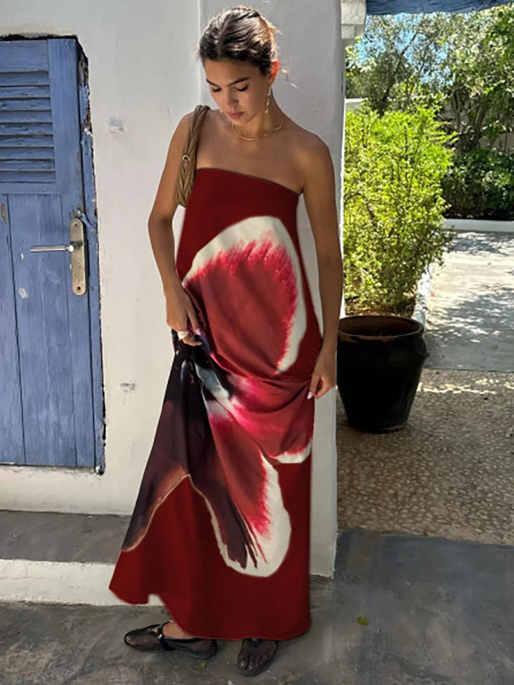 Elegant Floral Print Strapless Maxi Dress for Women - Image 6