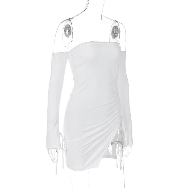 Elegant Off-Shoulder Ruched Mini Dress for Party Fashion - Image 11