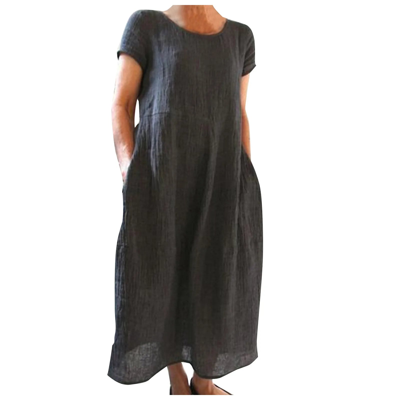 Casual Loose Short Sleeve O-Neck Long Dress for Women - Image 9