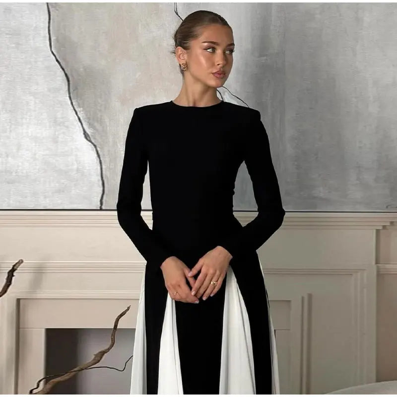 Elegant Slim Contrast Patchwork Sling Maxi Dress for Women - Image 27
