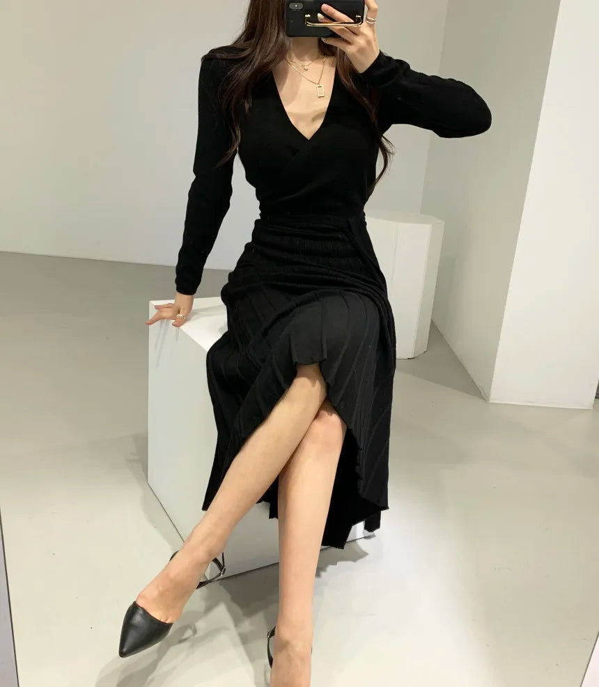 Chic Long Sleeve Stretchy Knitted Bodycon Dress for Women - Image 30