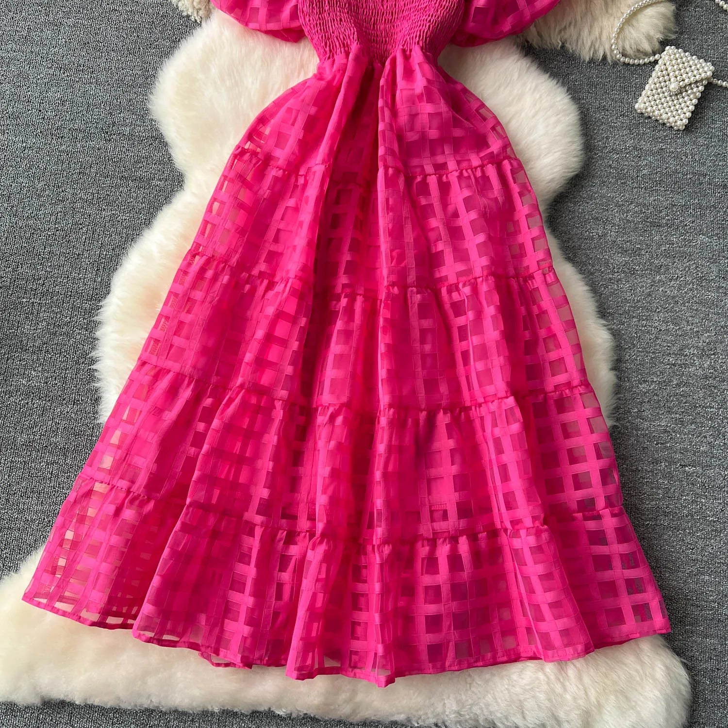 French Vintage Square Collar Puff Sleeve Summer Dress - Image 28