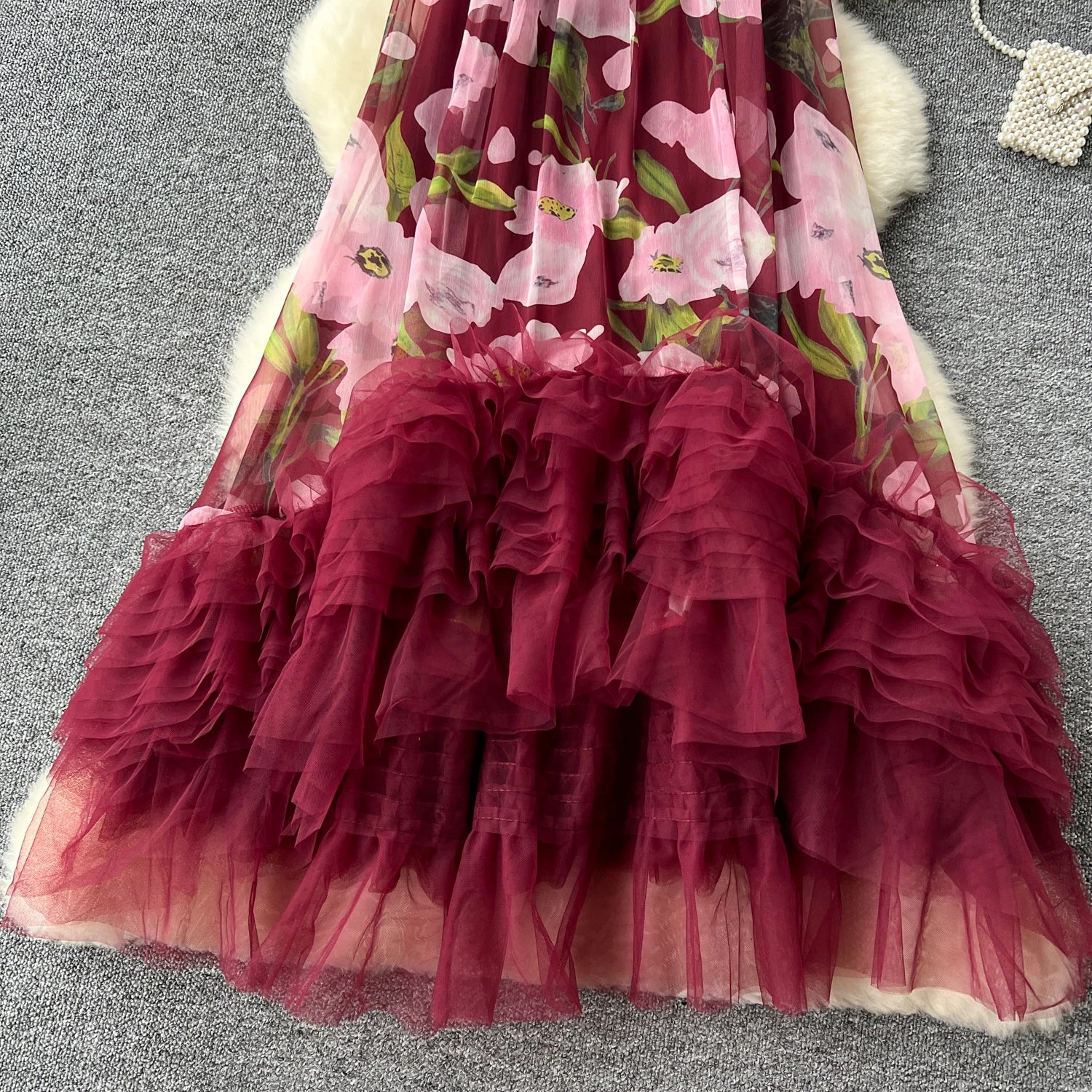 French Vintage Mesh Splice Beach Ball Gown Dress - Image 26