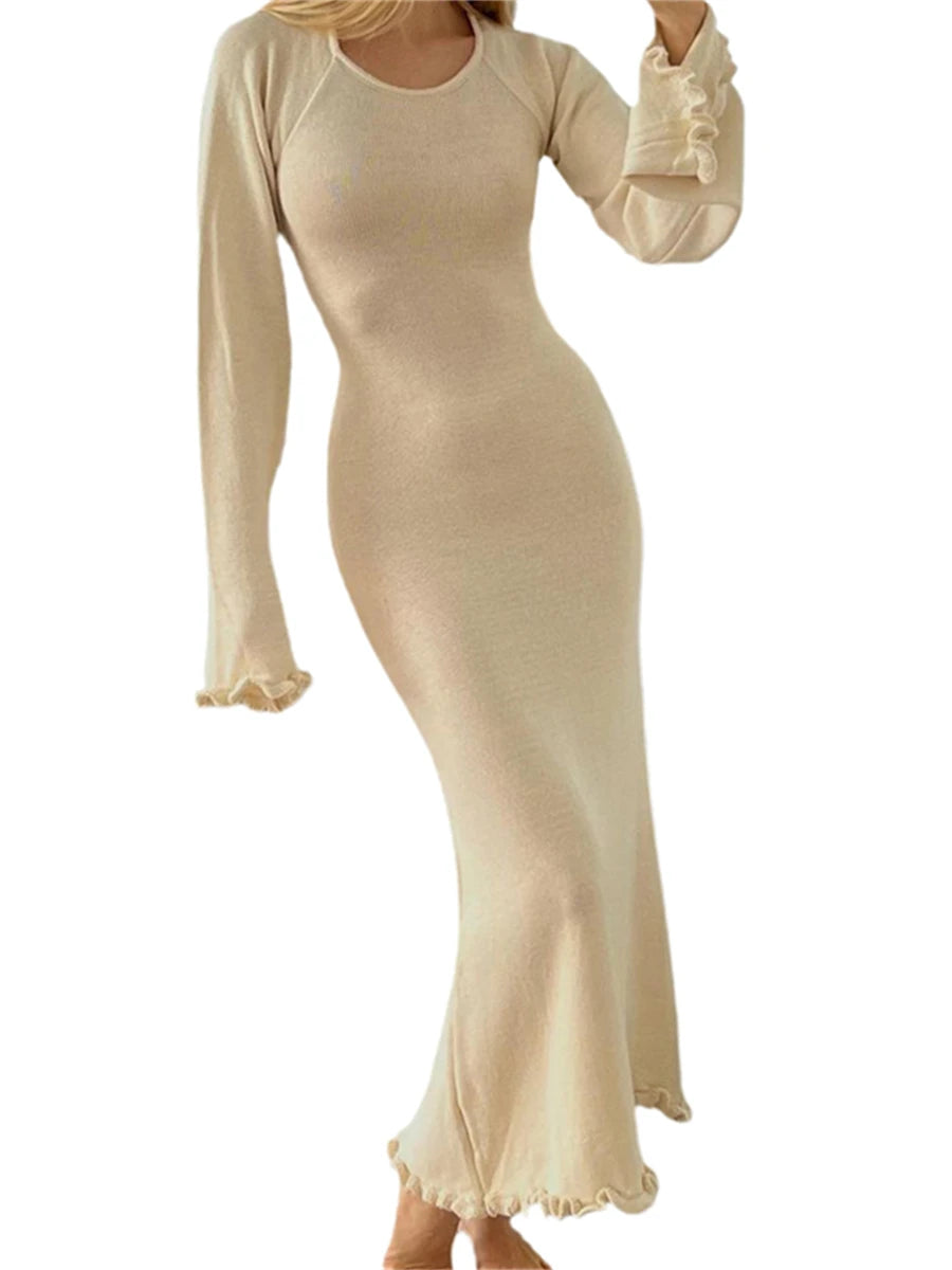 Women's Autumn Casual Knitted Backless Wrap Dress - Image 9