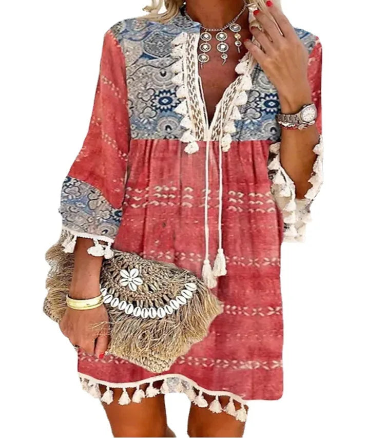 Elegant Boho Floral Tassel Dress for Summer Vacations - Image 10
