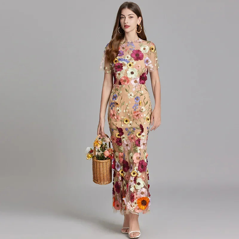 Embroidered 3D Flower Mesh Waist Bag & Dress Collection - Image 4