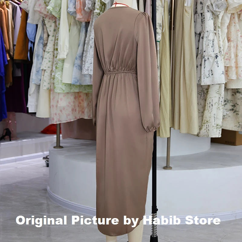 Elegant Women’s Satin Maxi Dress – V-Neck Long Sleeve - Image 10