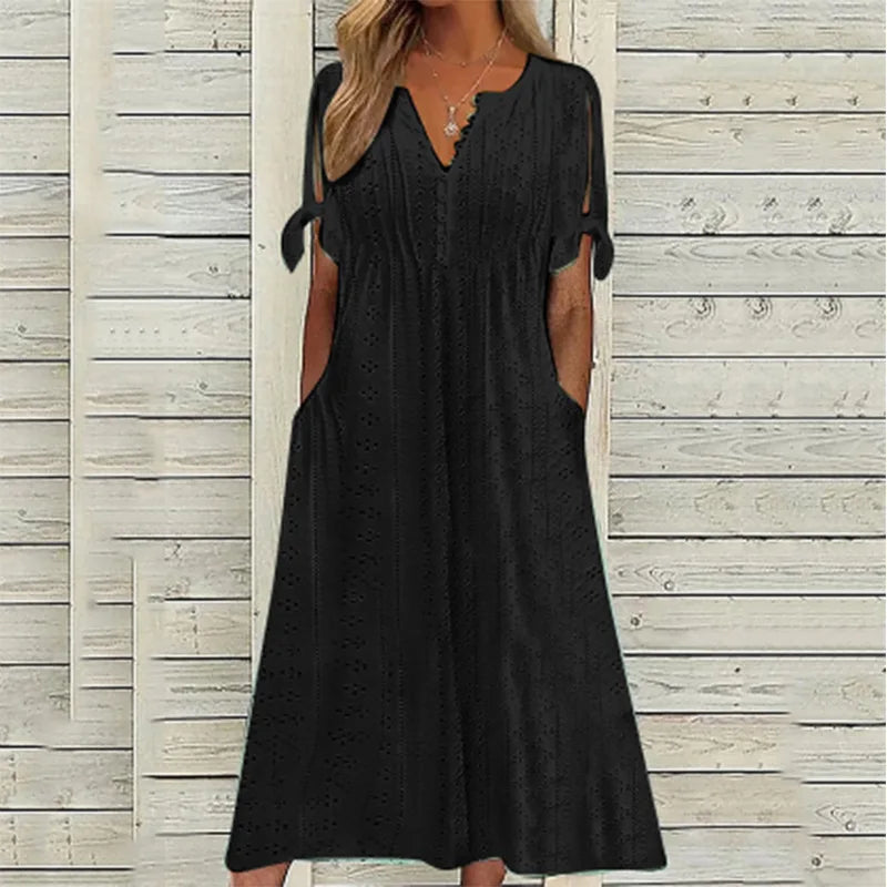 Summer Solid Color Women’s V Neck Lace Dress - Image 8