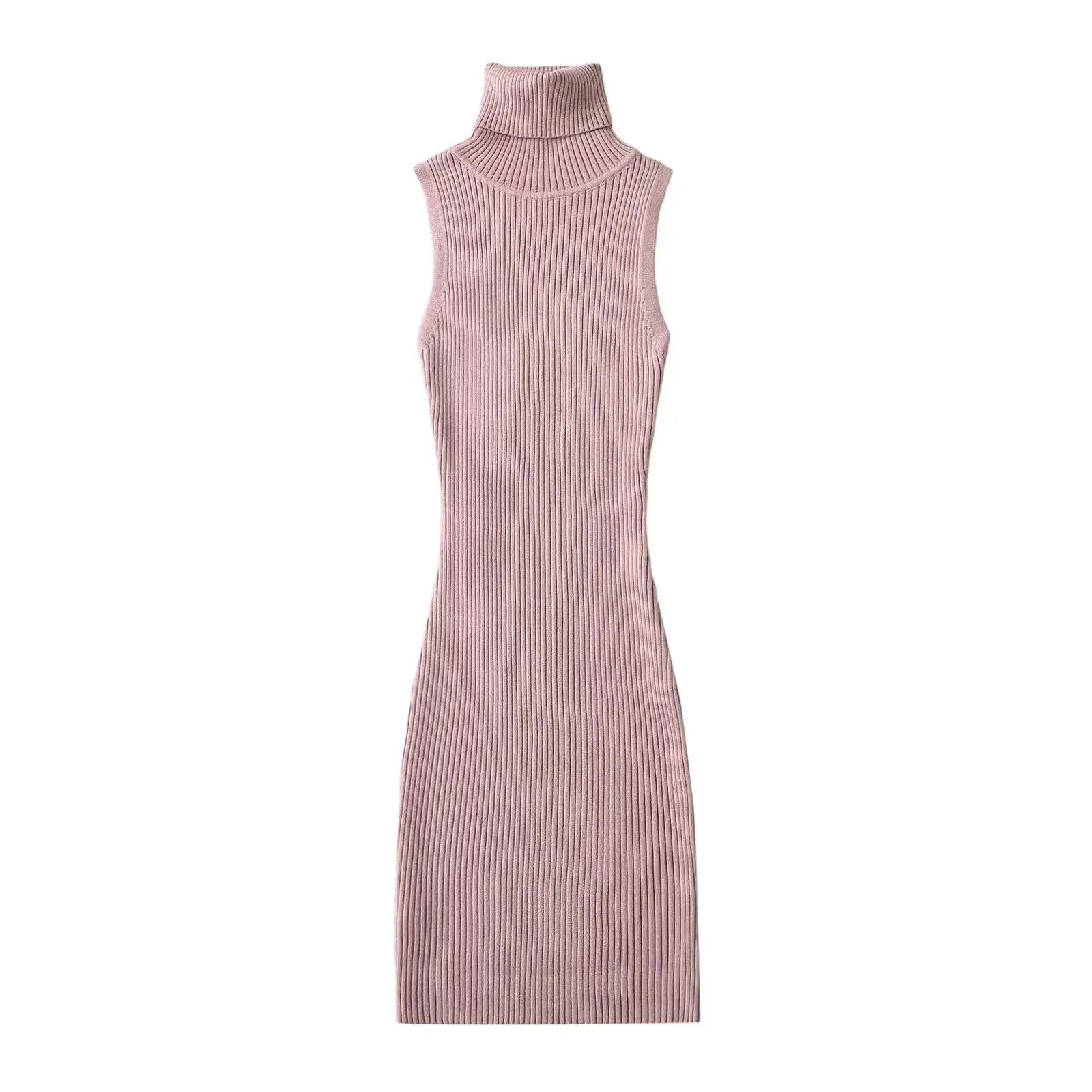 Summer Sleeveless Turtleneck Knitted Mini Dress for Women - Image 8