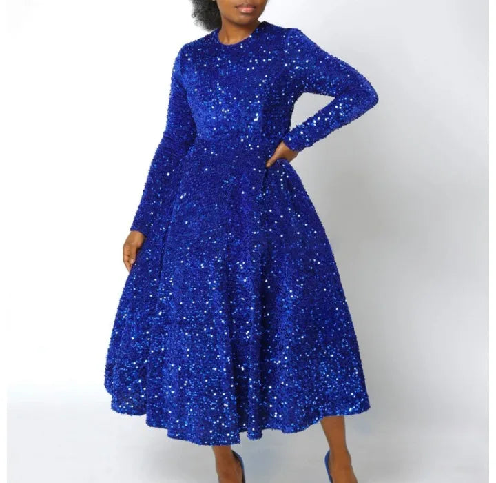 Chic High Waist Sequin Long Sleeve Autumn Dress - Image 9