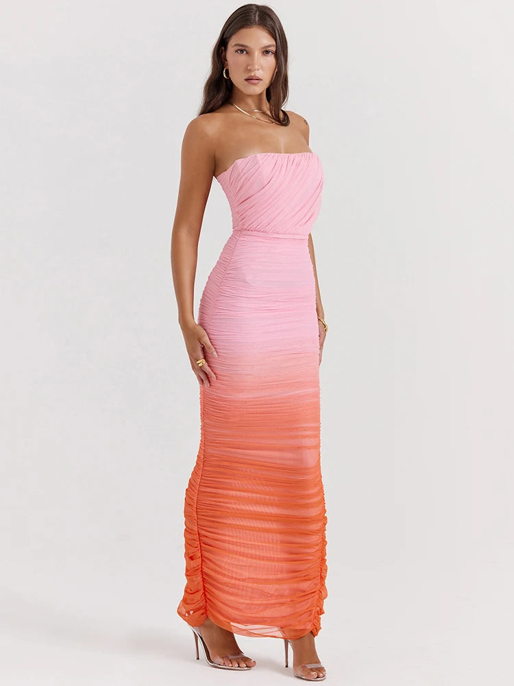 Elegant Strapless Off-Shoulder Maxi Dress with Back Split - Image 3
