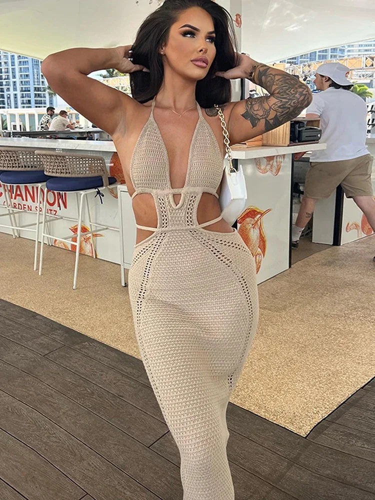 Sexy Knitted Lace-Up Midi Dress for Women - Party & Beach - Image 9