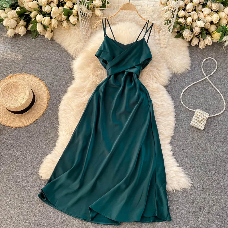 Elegant Backless Lace-up A-line Summer Slip Dress - Image 23