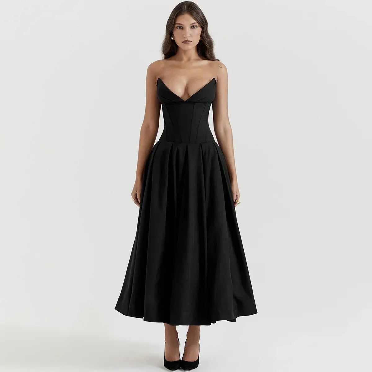 Elegant Strapless Midi Corset Dress for Special Occasions