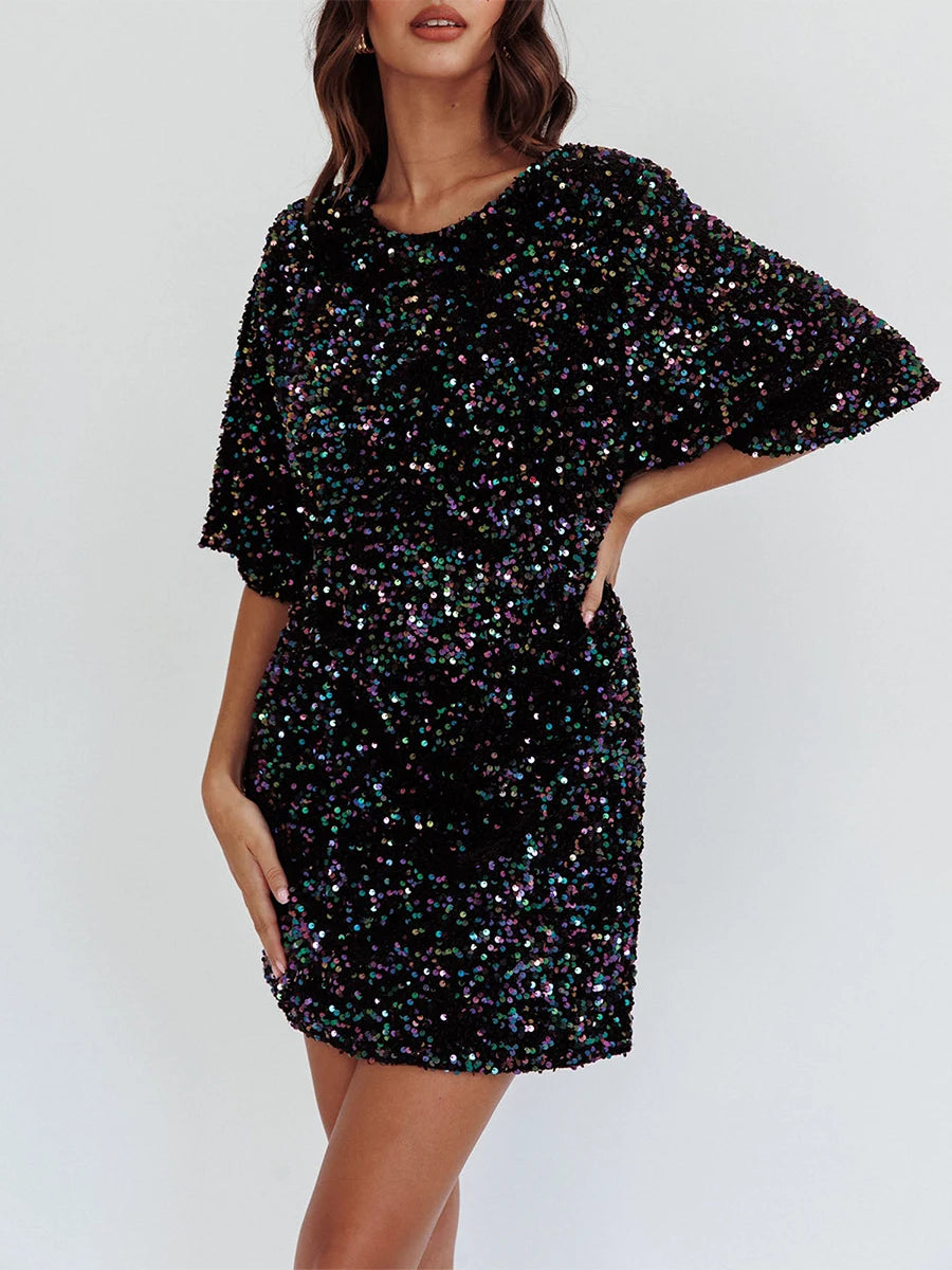 Shiny Sequin Mini Dress with Open Back for Parties - Image 6