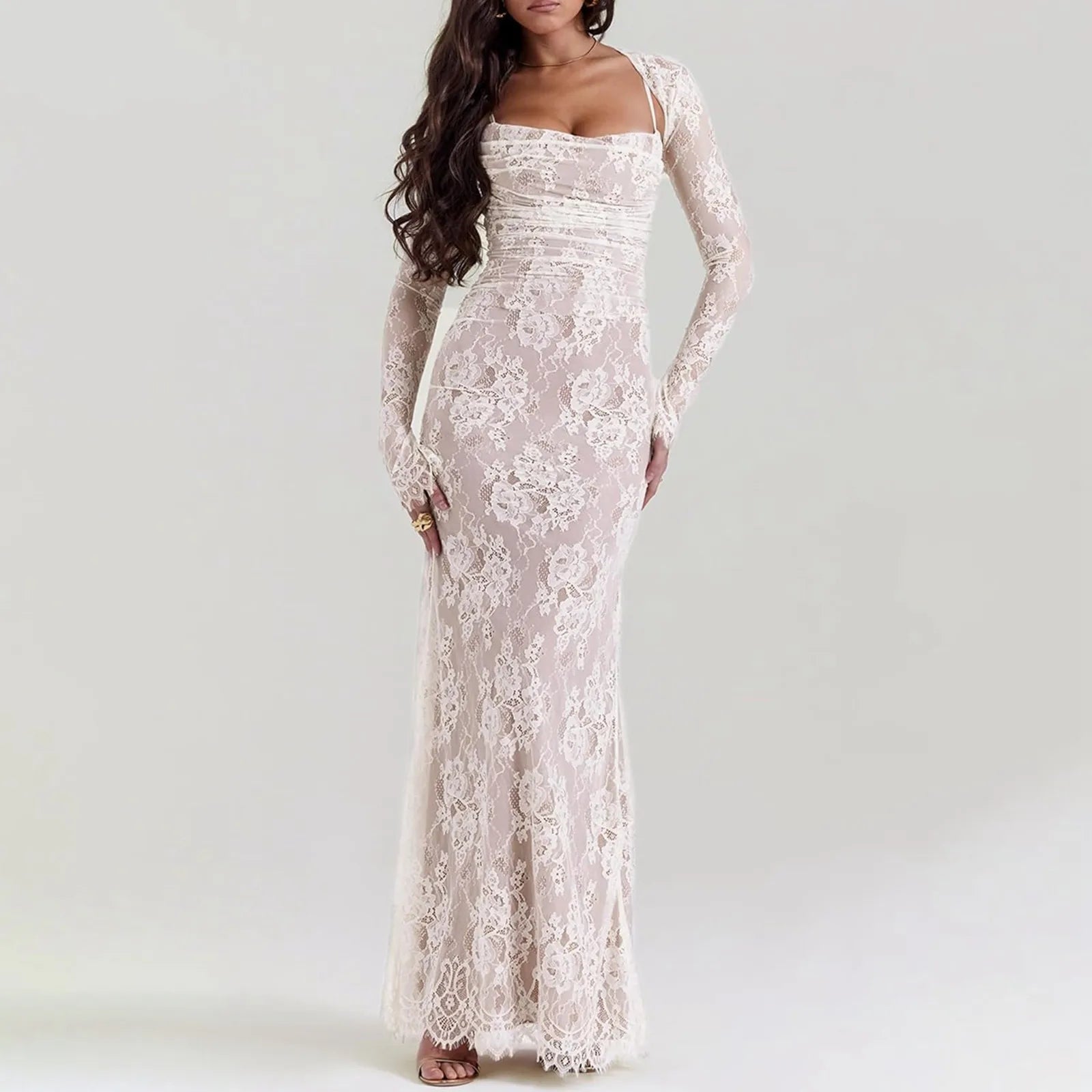Elegant Summer Lace Bodycon Dress with Detachable Cape - Image 6