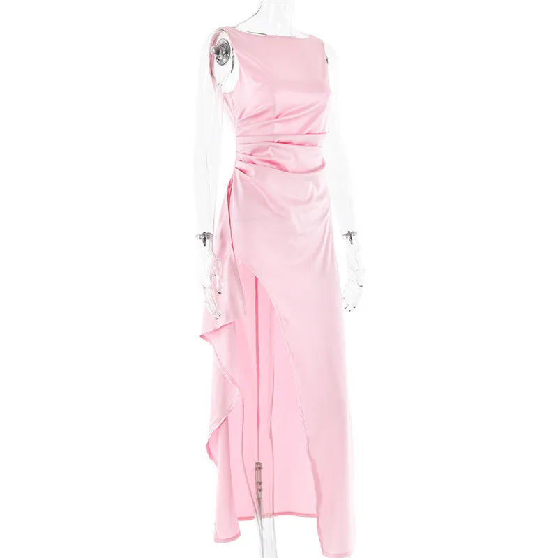 Backless Thigh High Split Satin Maxi Dress for Women - Image 12