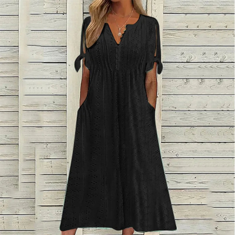 Summer Women's Sexy V-Neck Lace-Up Mid-Length Dress - Image 24