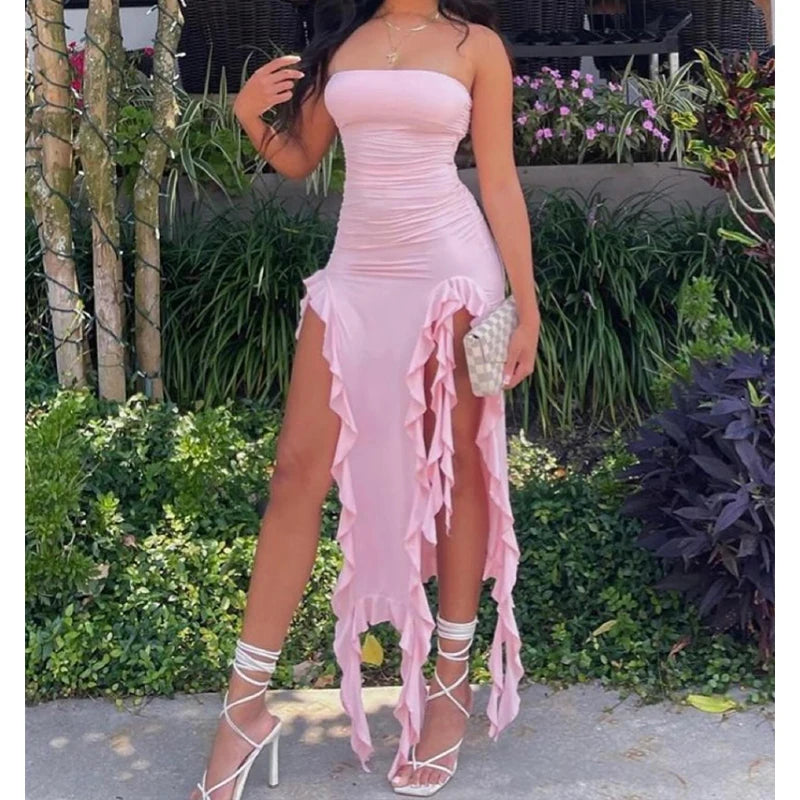 Elegant Irregular Midi Dress with Sexy Tassel Details