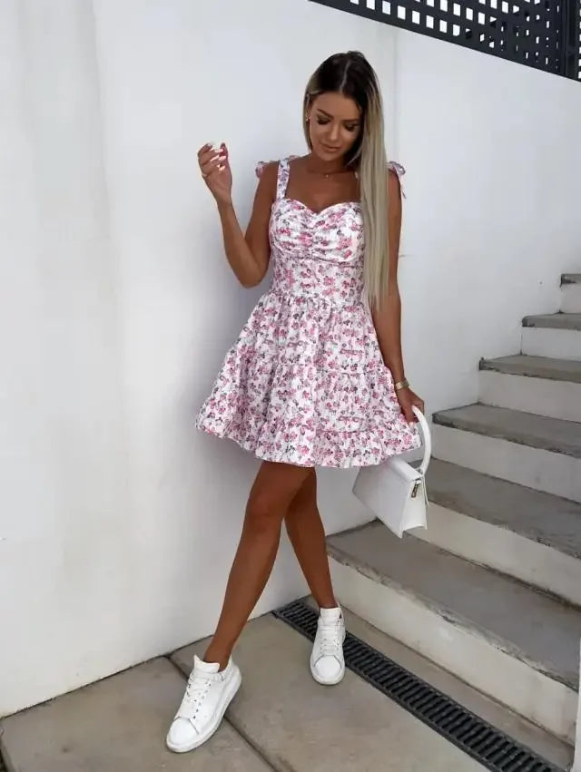 Floral Mini Boho Dress for Women - Sleeveless & Stylish - Image 3