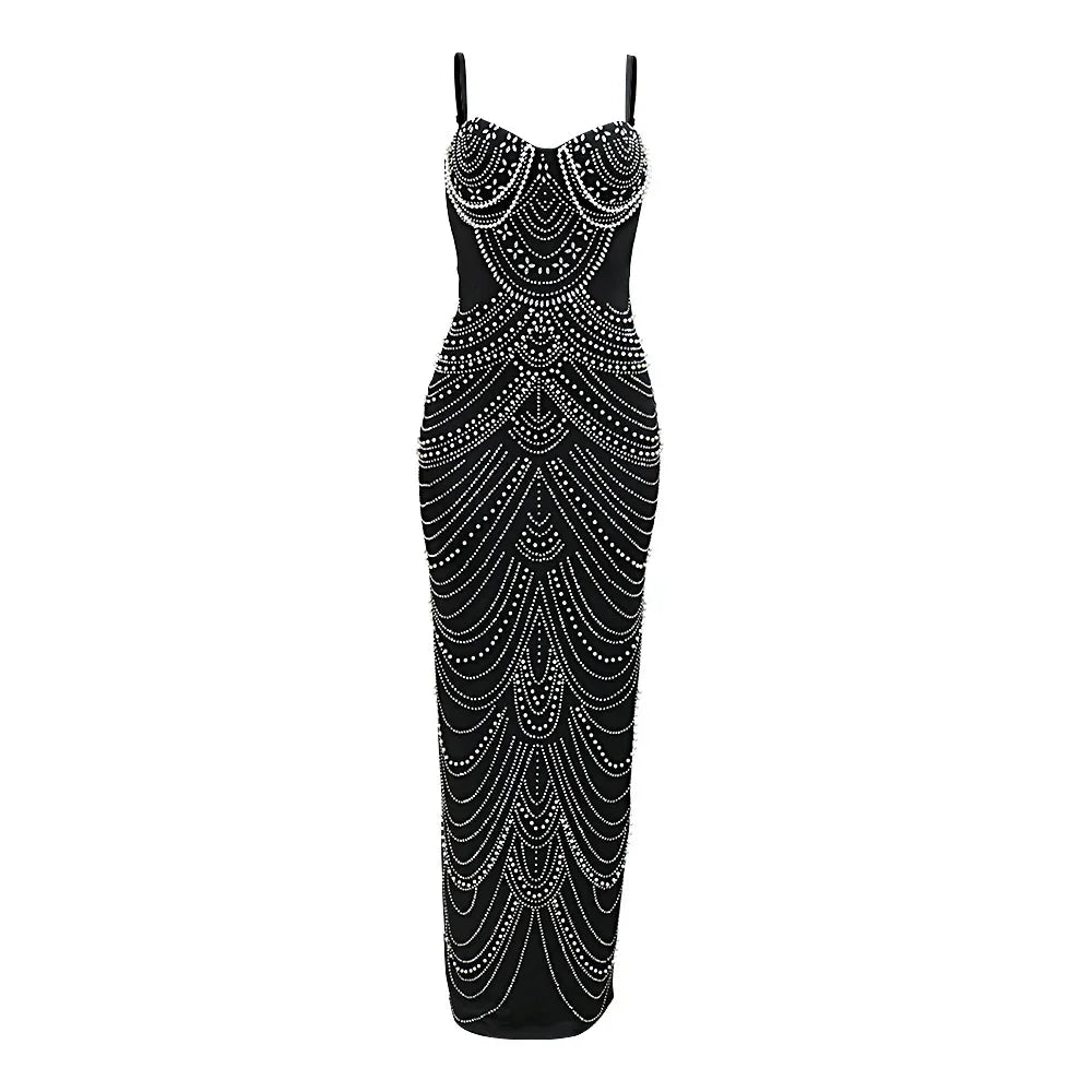 Sexy Strapless Maxi Dress with Rhinestones and Pearls - Image 14