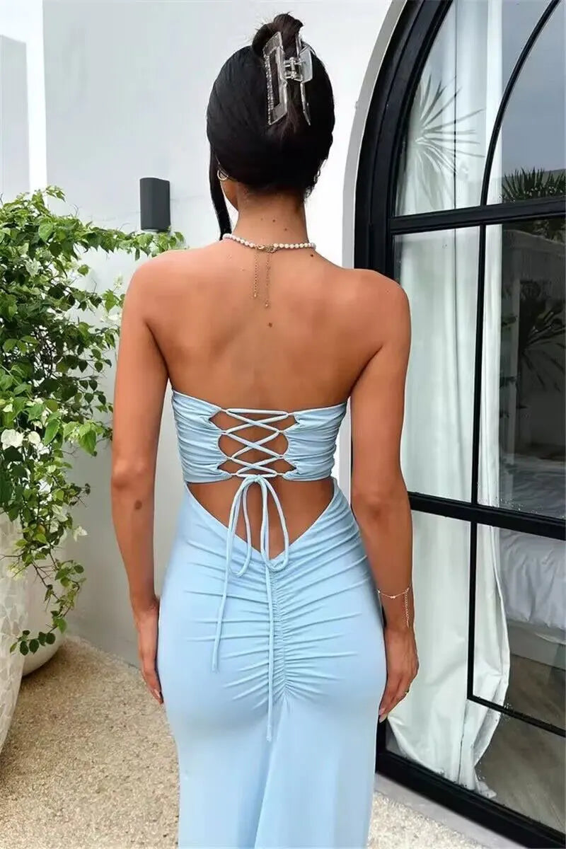 Strapless Lace-Up Maxi Dress for Women - Summer Party Outfit - Image 31