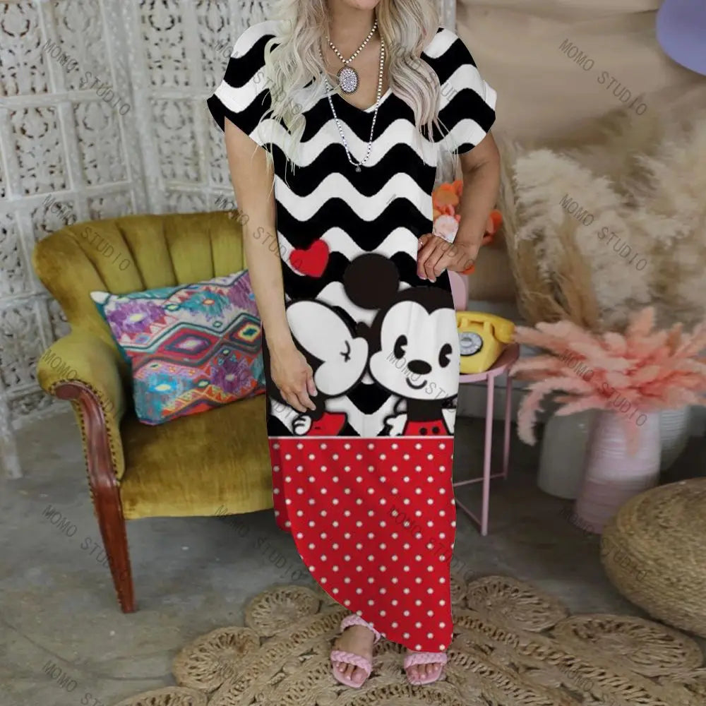 Chic Women's V-Neck Maxi Dress with Cartoon Print - Image 22
