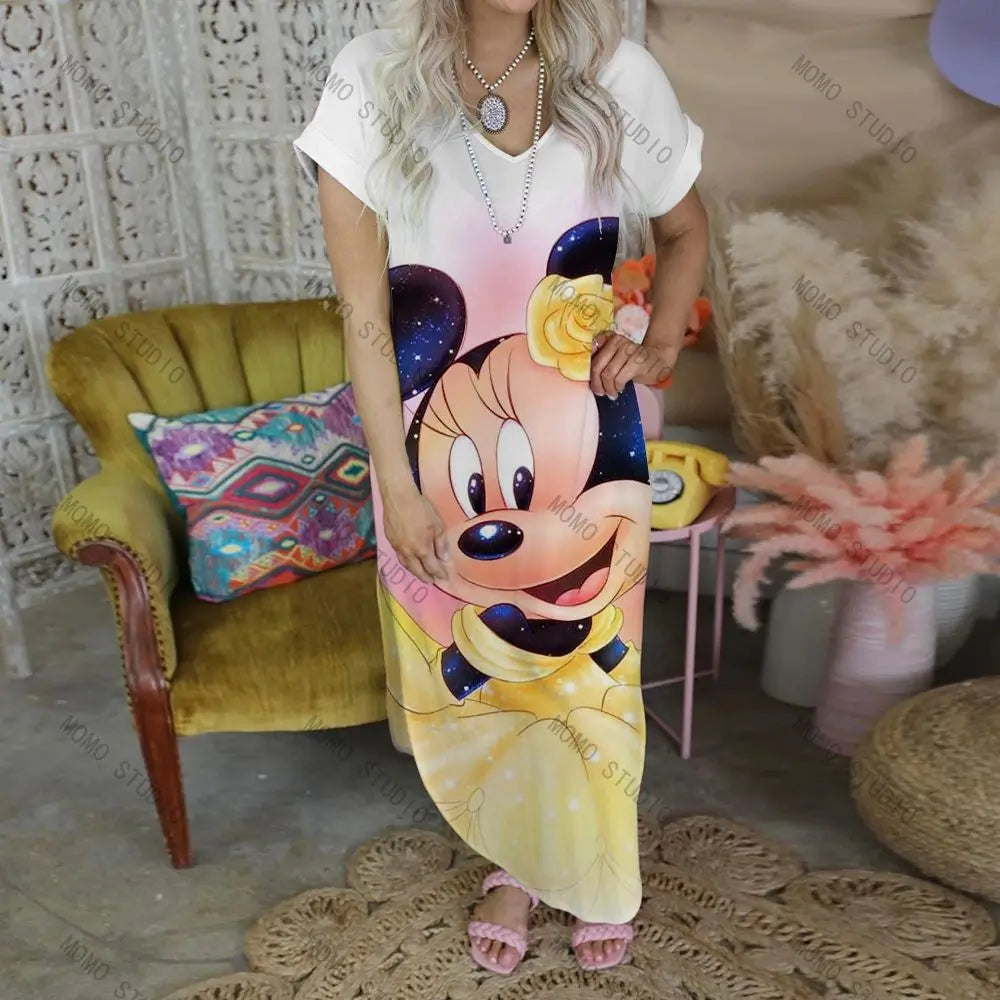 Chic Women's V-Neck Maxi Dress with Cartoon Print - Image 19