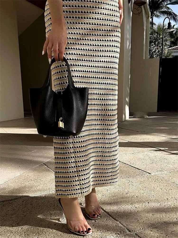 Elegant Striped See-Through Maxi Dress for Summer Beach - Image 4