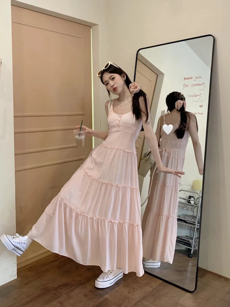 Summer Sweet Pink Maxi Dress with Ruffles for Women - Image 9