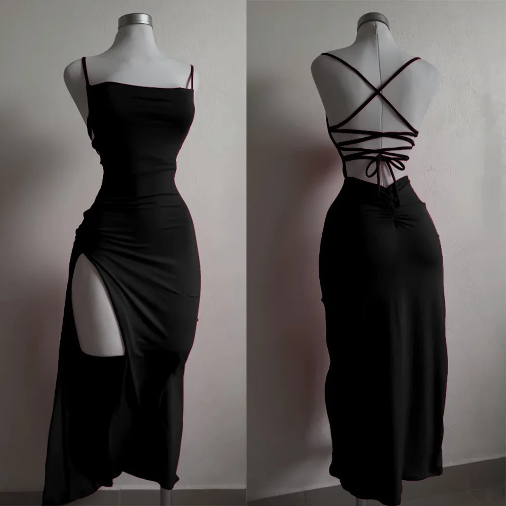 Sexy Backless Spaghetti Strap Dress with Hip Slit - Image 6