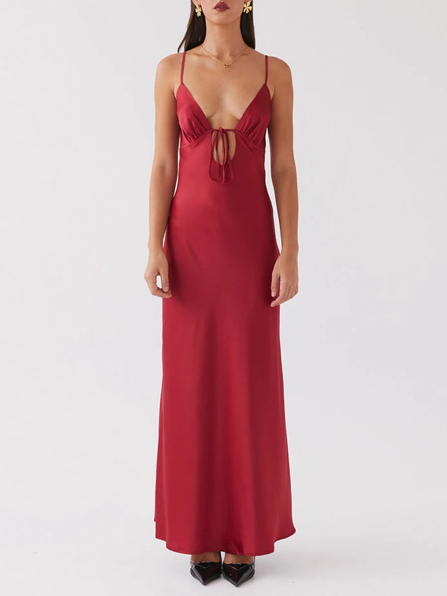 Elegant Backless Satin Maxi Dress with Spaghetti Straps - Image 12