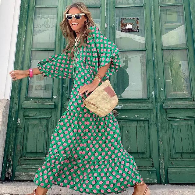 Boho Floral Maxi Dress with Puff Sleeves for Women - Image 14
