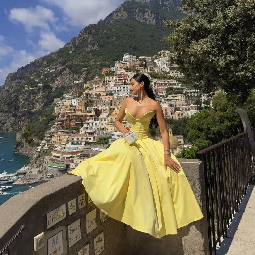 Elegant Yellow Strapless Bodycon Dress for Formal Occasions - Image 6