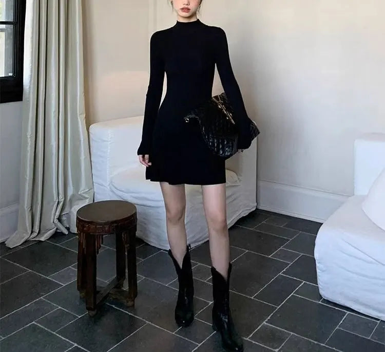 Elegant Slim-Fit Half High Collar Mini Dress - Image 12