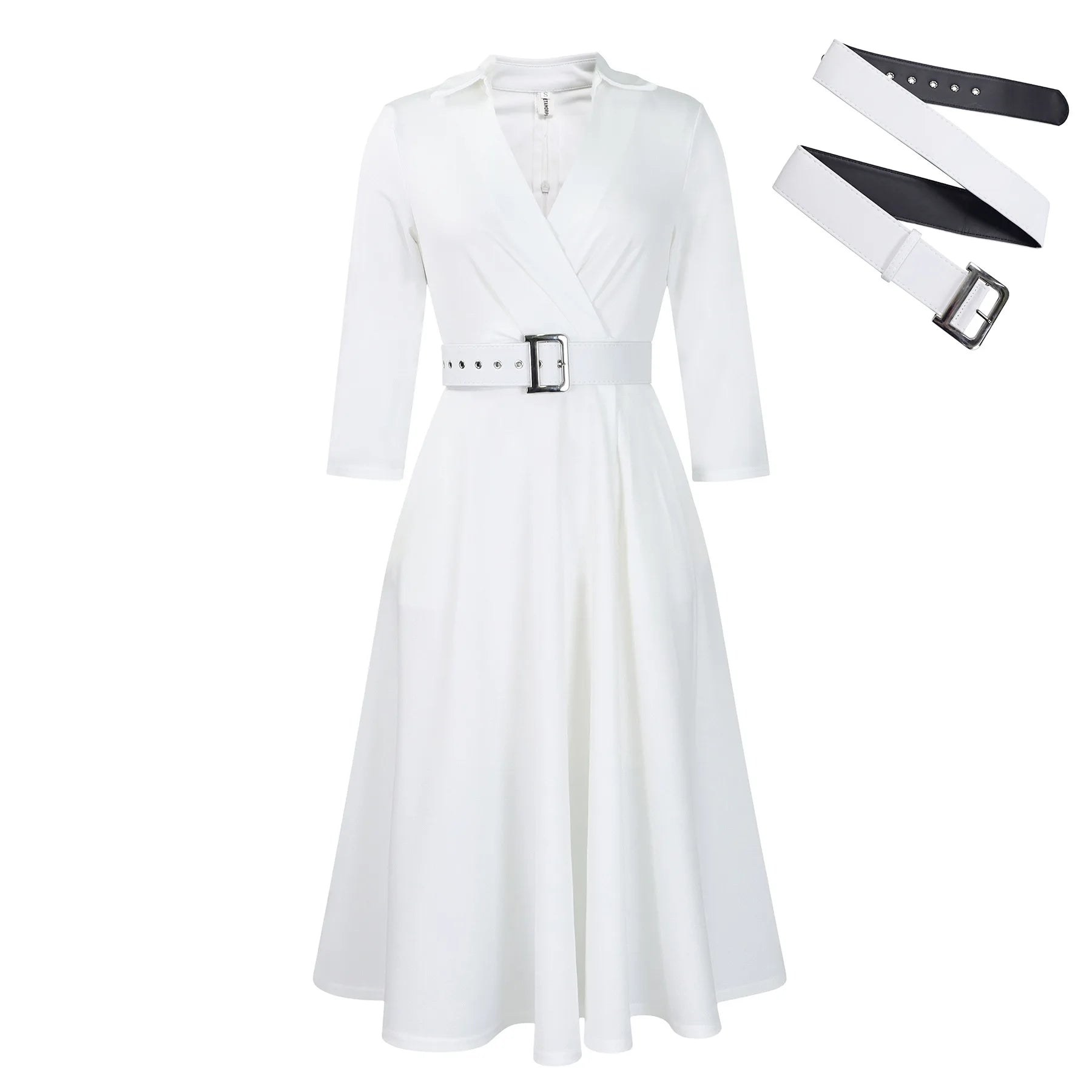 Chic Women's Autumn Lapel Solid Color Swing Dress - Image 27