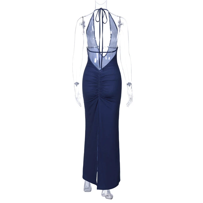 Floral Print Backless Maxi Dress with Deep V Neck - Image 12