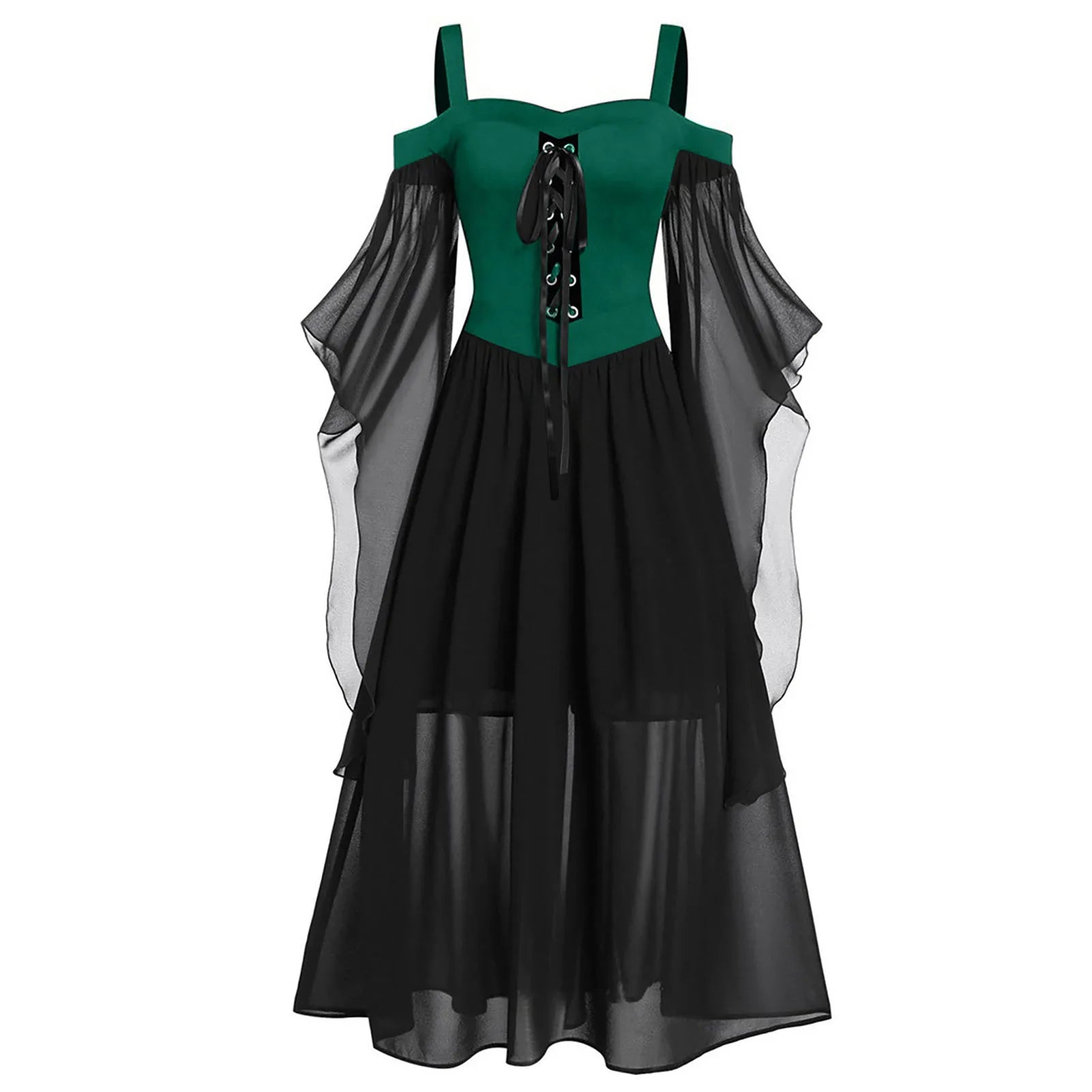 Gothic Medieval Cold Shoulder Lace-Up Cosplay Dress - Image 4